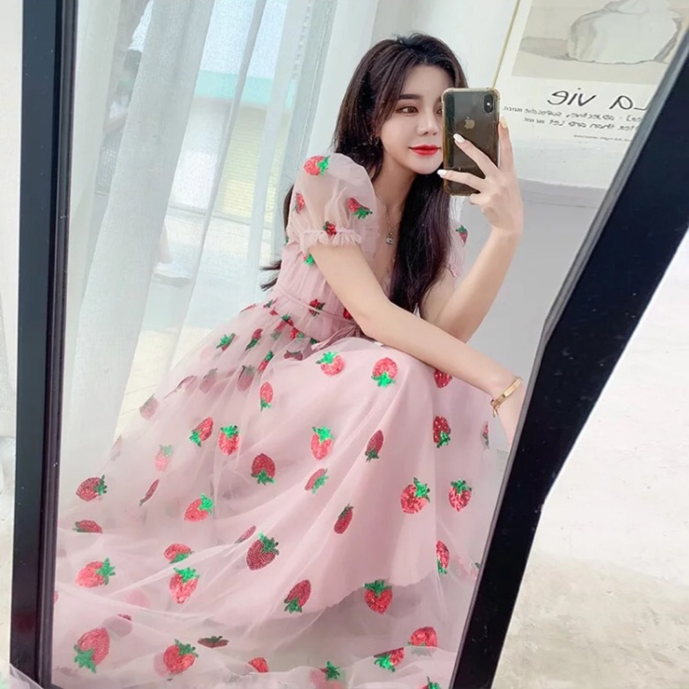 New Glitter Strawberry Summer Tulle Dress S: Small - Picture 6 of 15